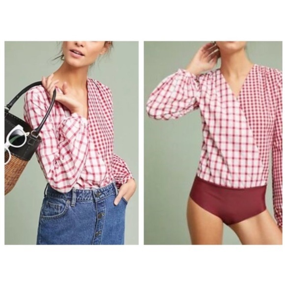 Anthropologie Child of the Universe Mixed Plaid Print Bodysuit Blouse Size Small - Picture 11 of 11